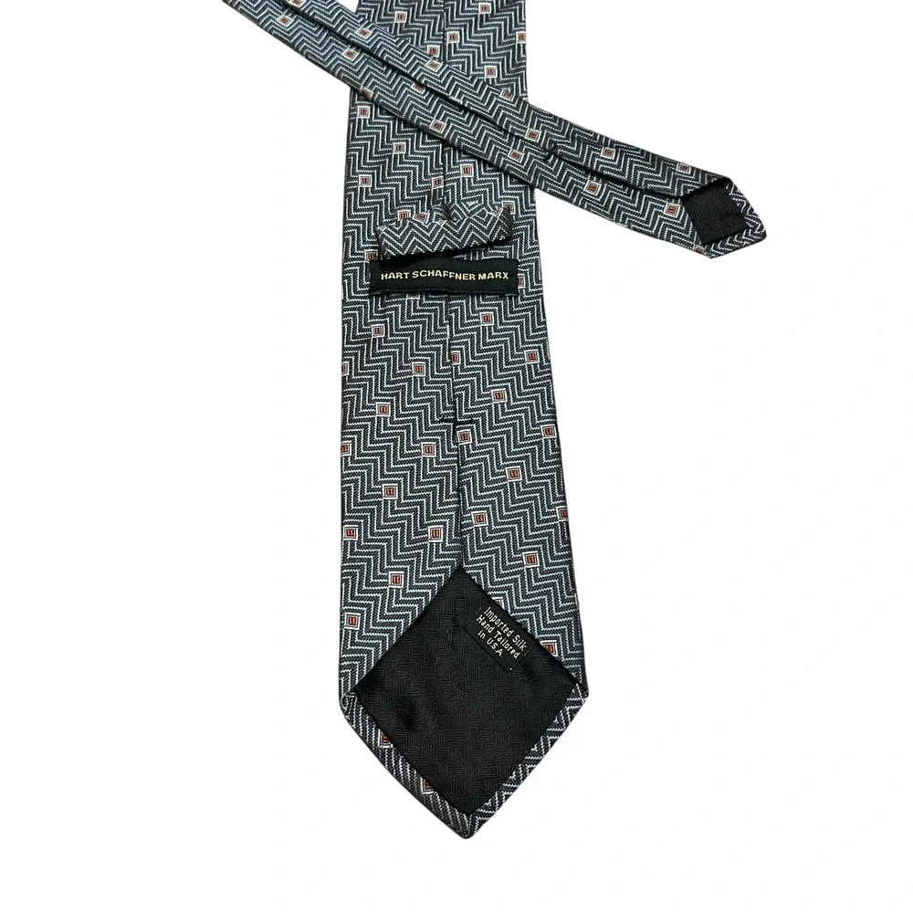Hart Schaffner Marx Necktie Gray Zigzag Geometric Silk Men's Business‎ Formal